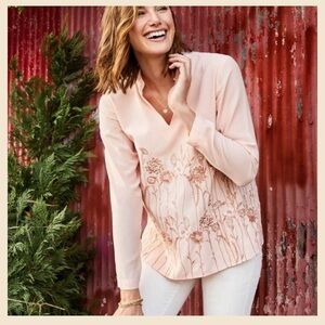 Spartina 449 Blush Floral Embroidered Nicolette Blouse